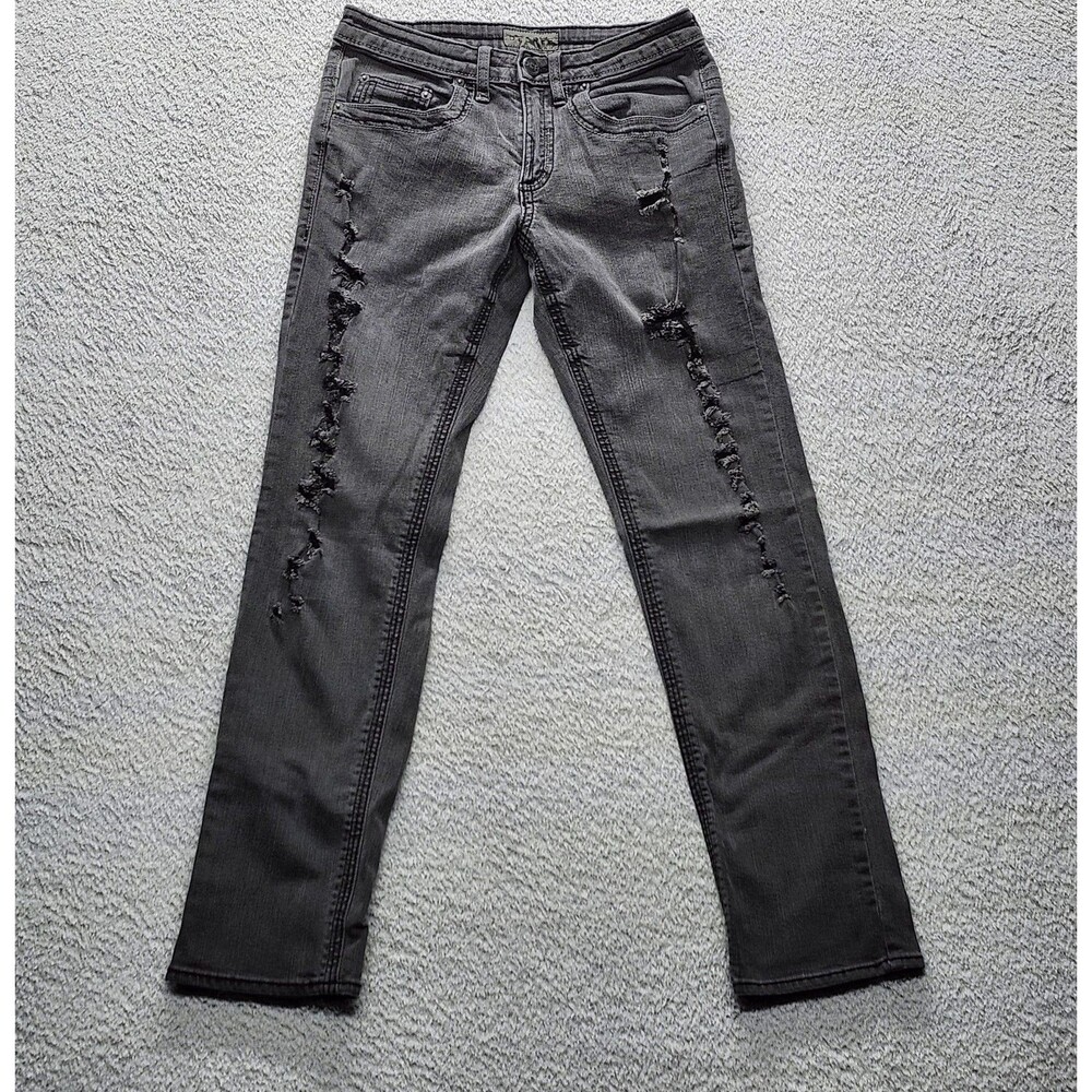 Decree Flex Men’s Distressed Gray Denim Slim Straight Jeans 28x29 Embellished